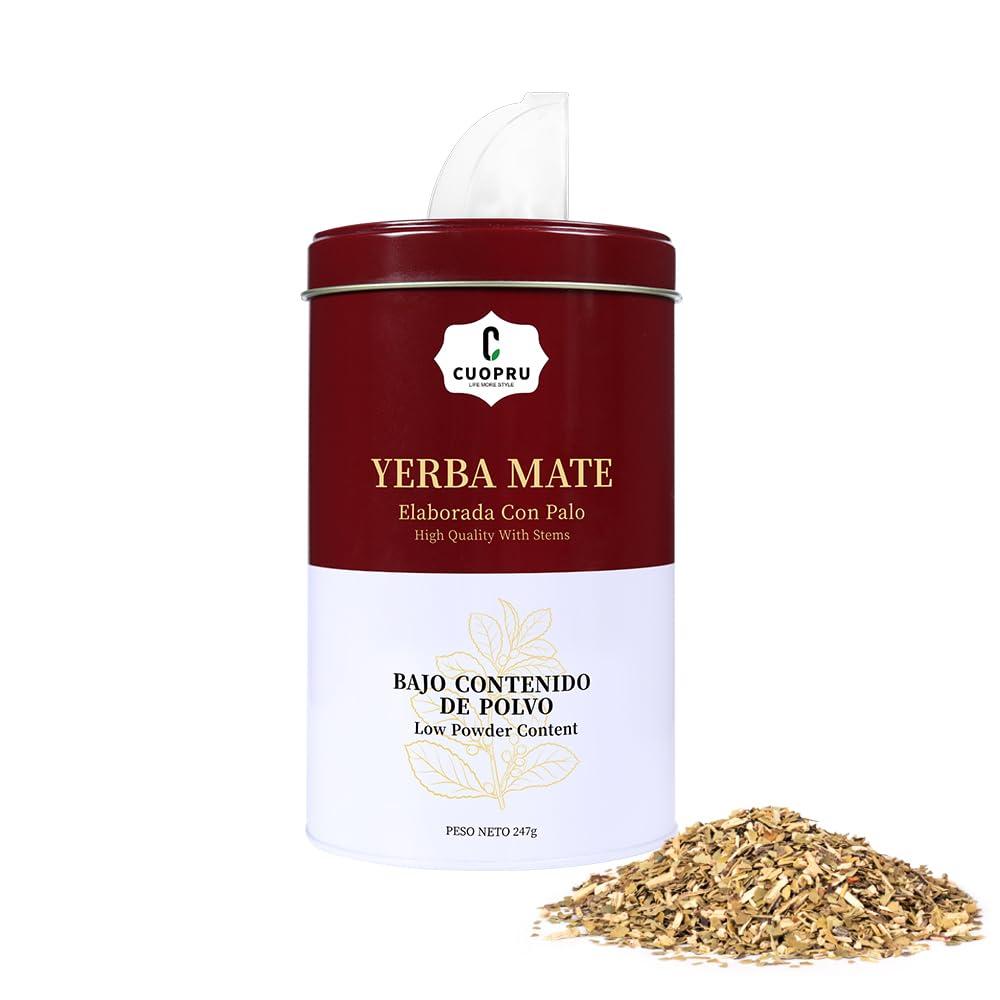 Cuopru Yerba Mate, CUOPRU Suave Argentinian Mate Tea, Low Tea Powder, Original Leaves with Stems, Include Portable Storage Tea Caddy(N.W.247g)