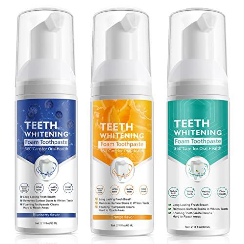 VOGSIG Teeth Whitening Toothpaste with Fluoride, Foam Toothpaste, Ultra-fine Mousse Foam Deeply Cleaning Gums, Stain Removal, Oral Care-Toothpaste Replacement Natural Mouth Wash Water, 3 Fresh Flavor