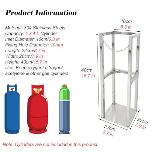 MZZKFC MZZKFC 40 60 100 CM Heigh Gas Cylinder Organizer Shelf with Protective Chain, 304 Stainless Steel Gas Cylinder Storage Rack, Factory/Lab Gas Cylinder Holder(Inlet 6.3 in-8.7 x 7.9 x 15.7 in)