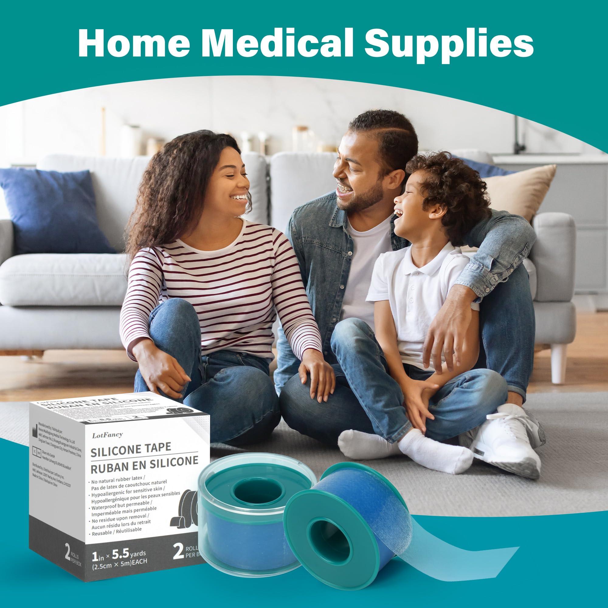 LotFancy LotFancy Medical Silicone Tape, 2Rolls 1”×5.5 Yds, Waterproof Adhesive Surgical Tape, Soft Skin Tape for Surgery First Aid, Wound, Bandage and Sensitive Skin