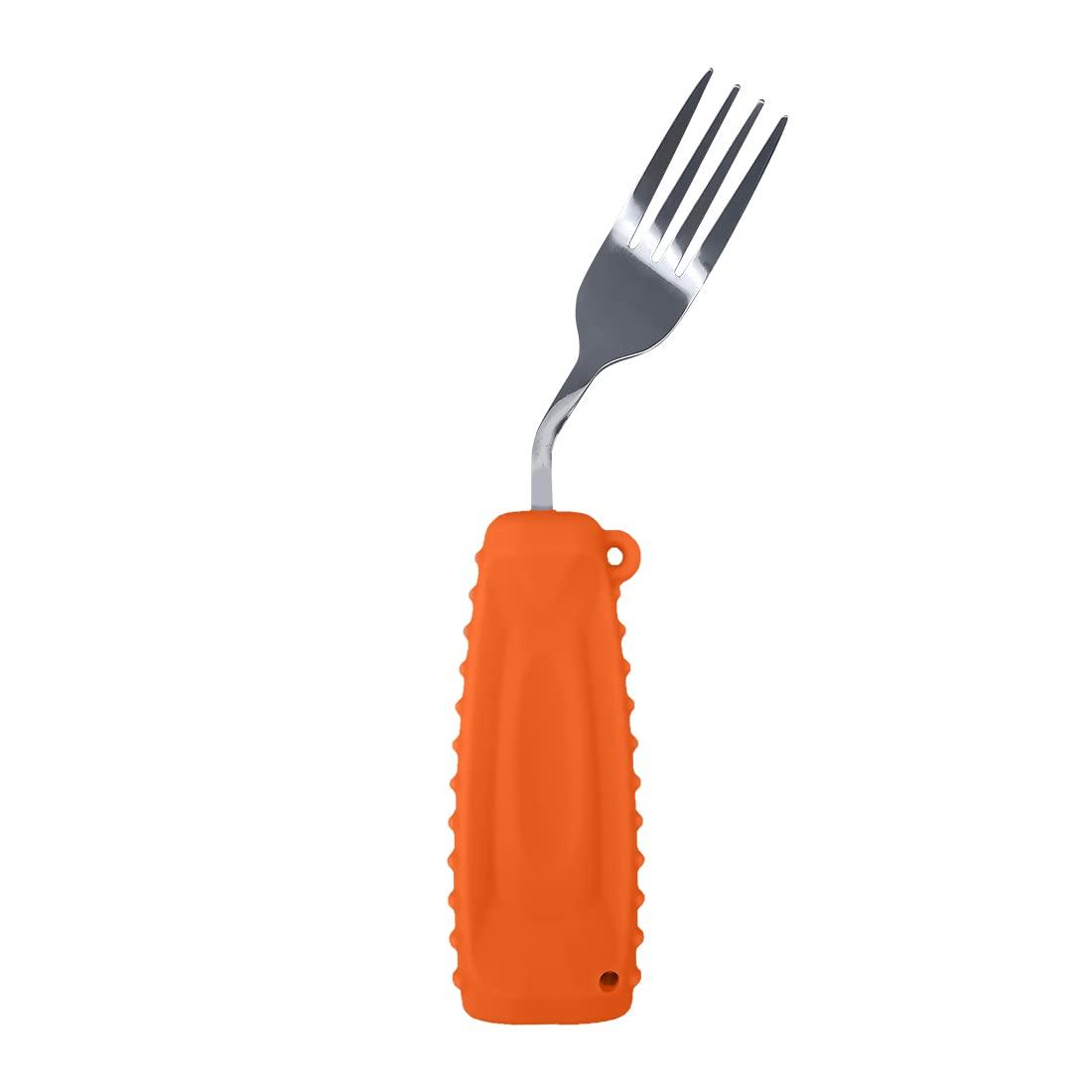 Ehucon Ehucon Adaptive Weighted Silverware Utensils Angled Fork for Hand Tremors Parkinsons,Weighted Utensils with Non-Slip Easy Grip Handles for Independent Eating(Left Hand,Orange,Pack of 1)
