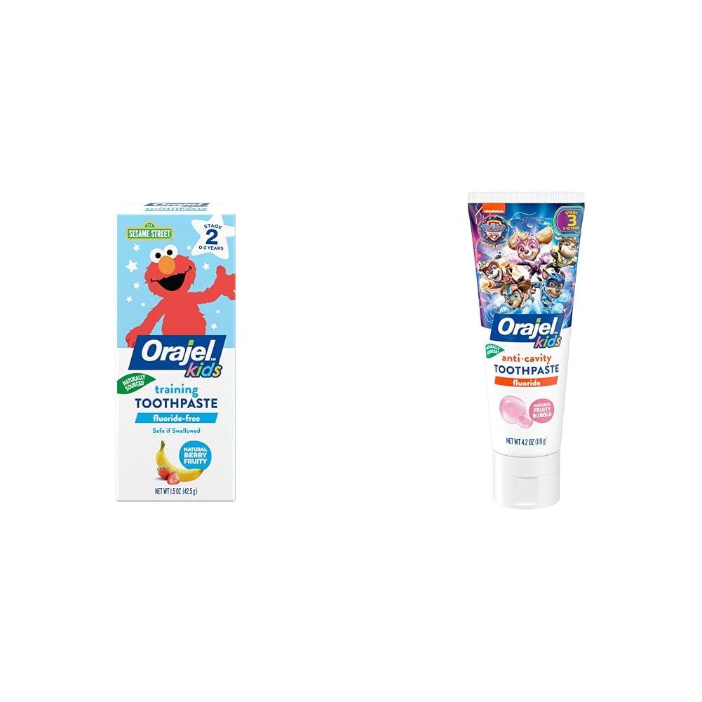 Orajel Orajel Kids Elmo Training Toothpaste Fluoride-Free, 1.5oz & Paw Patrol Anti-Cavity Fluoride Toothpaste, 4.2oz