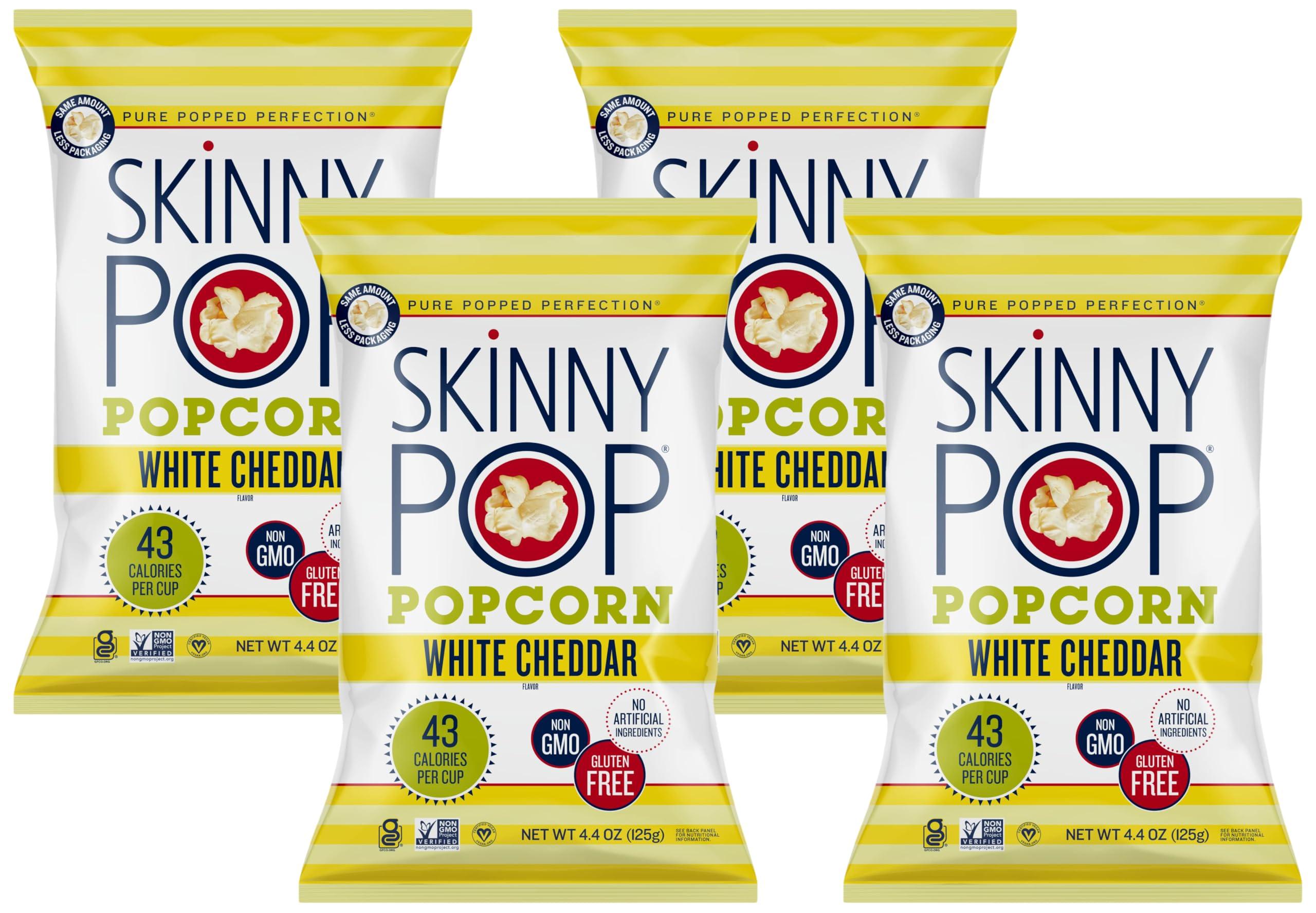 SkinnyPop SkinnyPop White Cheddar Popcorn, 4.4oz Grocery Sized Bag, Skinny Pop, Healthy Popcorn Snacks, Gluten Free (Pack of 4)