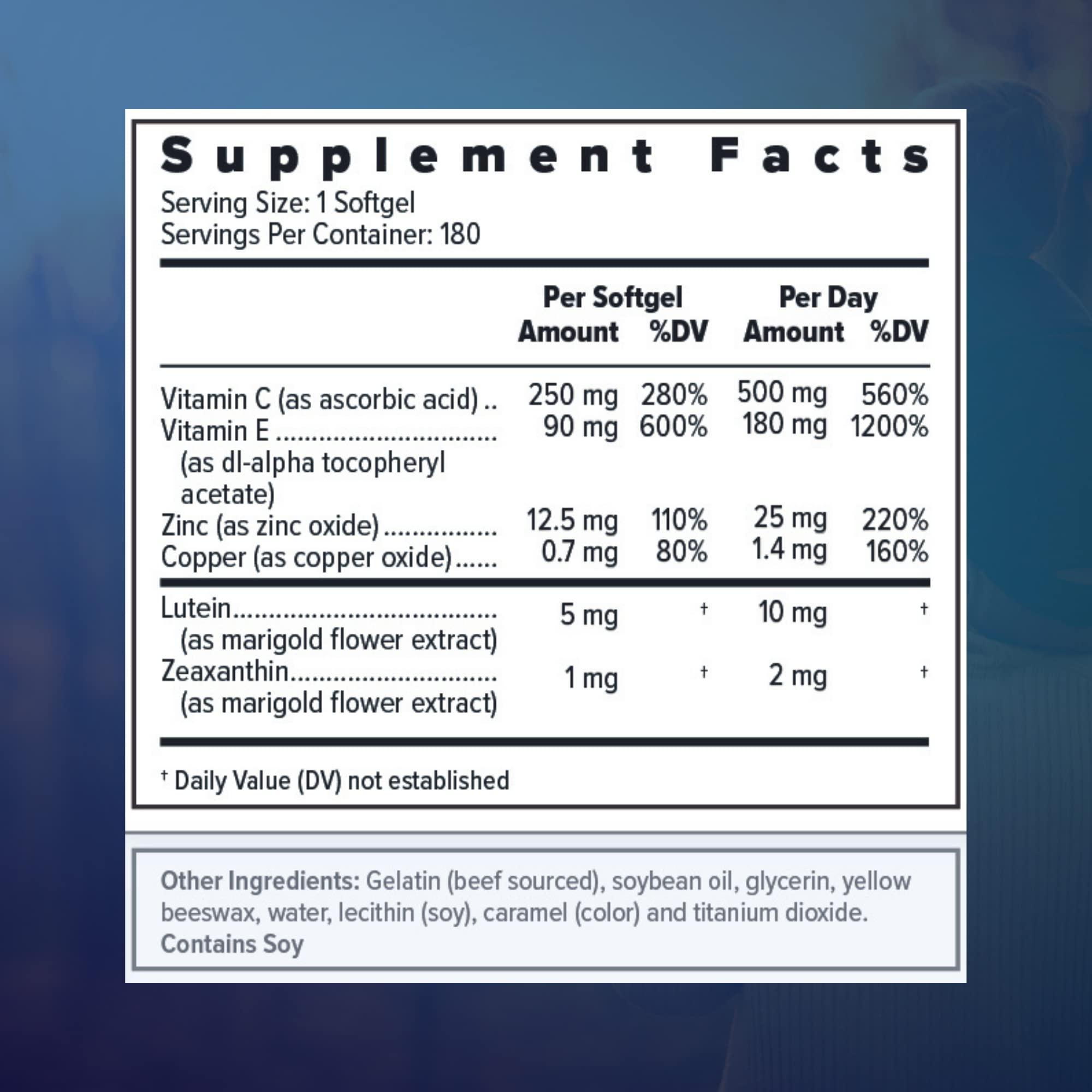 Focus Vision Supplements Focus Select® AREDS2 Based Eye Vitamin-Mineral Supplement - AREDS2 Based Supplement for Eyes (180 ct. 90 Day Supply) - AREDS2 Based Low Zinc Formula - Eye Vision Supplement and Vitamin