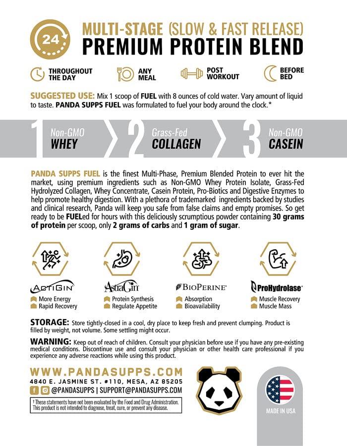 Underground Bio Labs PANDA FUEL Premium Protein Non-GMO Whey Protein Isolate ,Grass-Fed Hydrolyzed Collagen, Whey, Casein Protein, Egg Protein, Pro-Biotics, Digestive Enzymes.Multi-Stage 25 Servings (Vanilla Ice Cream)