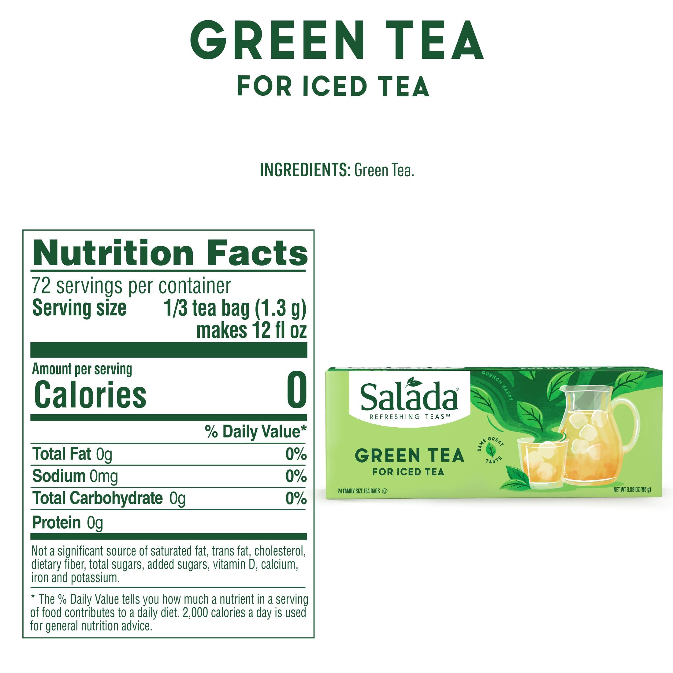 Salada Salada Green Iced Tea, Zero Calorie Green Tea, Rich and Smooth Taste Green Tea Blend, 24 Family Sized Individually Wrapped Tea Bags (Pack of 2)