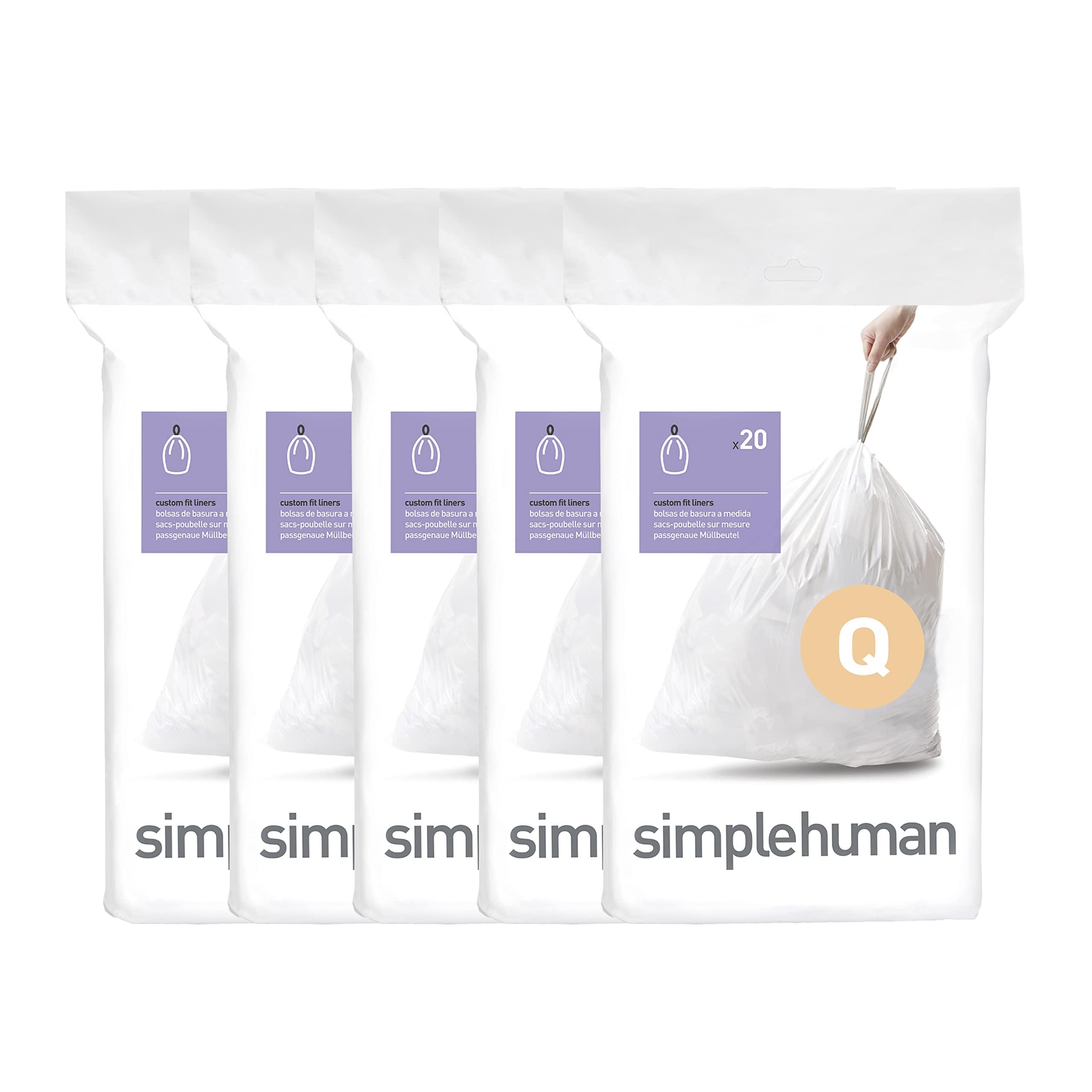 simplehuman simplehuman Code Q Custom Fit Drawstring Trash Bags in Dispenser Packs, 100 Count, 50-65 Liter / 13.2-17.2 Gallon, White