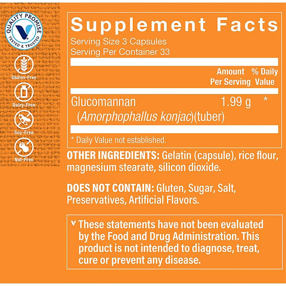 The Vitamin Shoppe The Vitamin Shoppe Glucomannan 1.99GM, A Source of Soluble Fiber from Konjac Root, Supports Feeling of Fullness, Helps Maintain Blood Glucose Levels Already Within The Normal Range (100 Capsules)