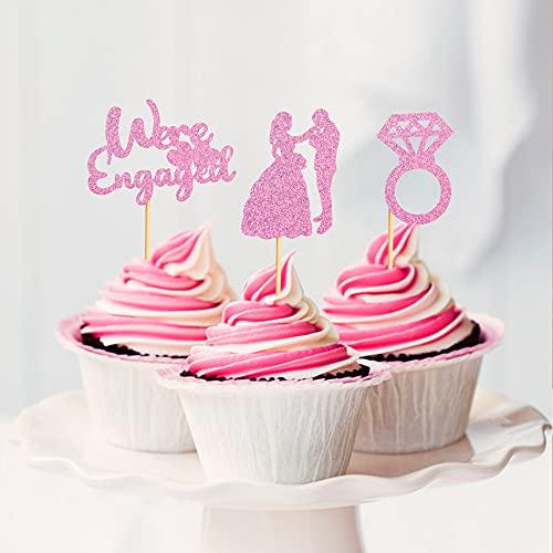 Keaziu Keaziu 36 Pack Pink We're Engaged Cupcake Toppers Ring Men Women Proposal Party Decorations Cupcake Toppers for Wedding Bridal Shower Bachelorette Cake Decoration