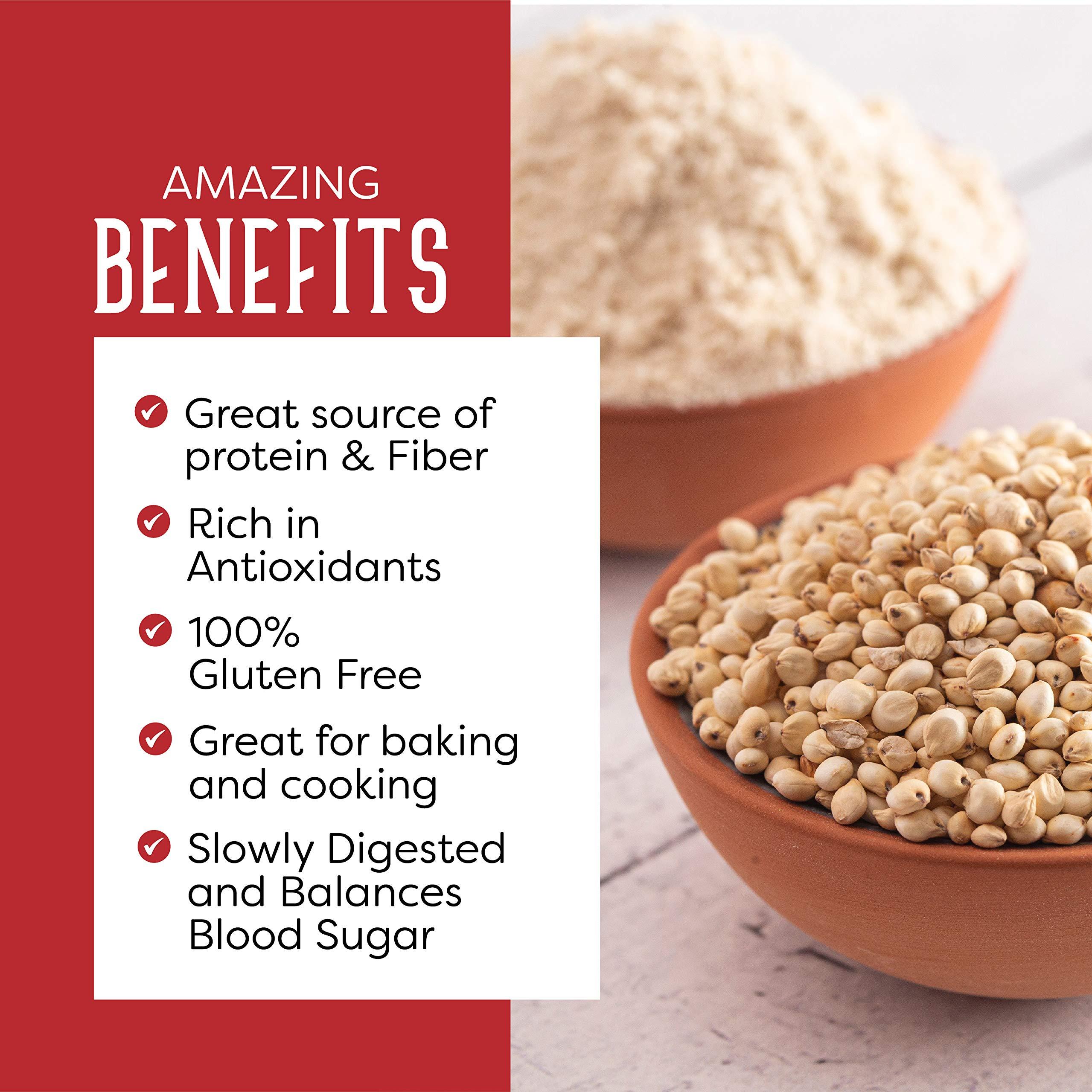 PuroRaw Sorghum Flour, 2lbs, Gluten Free flour, Jowar Flour, Sweet White Sorghum Flour Gluten Free, Sweet Sorghum Flour, Whole Grain, All Natural, Batch Tested, Non-GMO, 2 pounds, By PuroRaw.