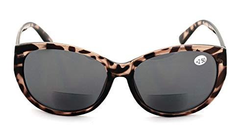 V.W.E. Women Bifocal Reading Sunglasses Reader Glasses Cateye Vintage Jackie Oval (Brown Leopard, 2.00)