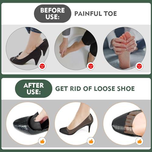 WALLFID 6 Pairs Shoe Filler Heel Inserts for Women,Toe Cushion Fillers Make Shoes Fit,high Heel Comfort Pads,Heel Pads,Half-Size Insoles Adjust Shoe Too Big for High Heels,Flats,Casual (Round Head)