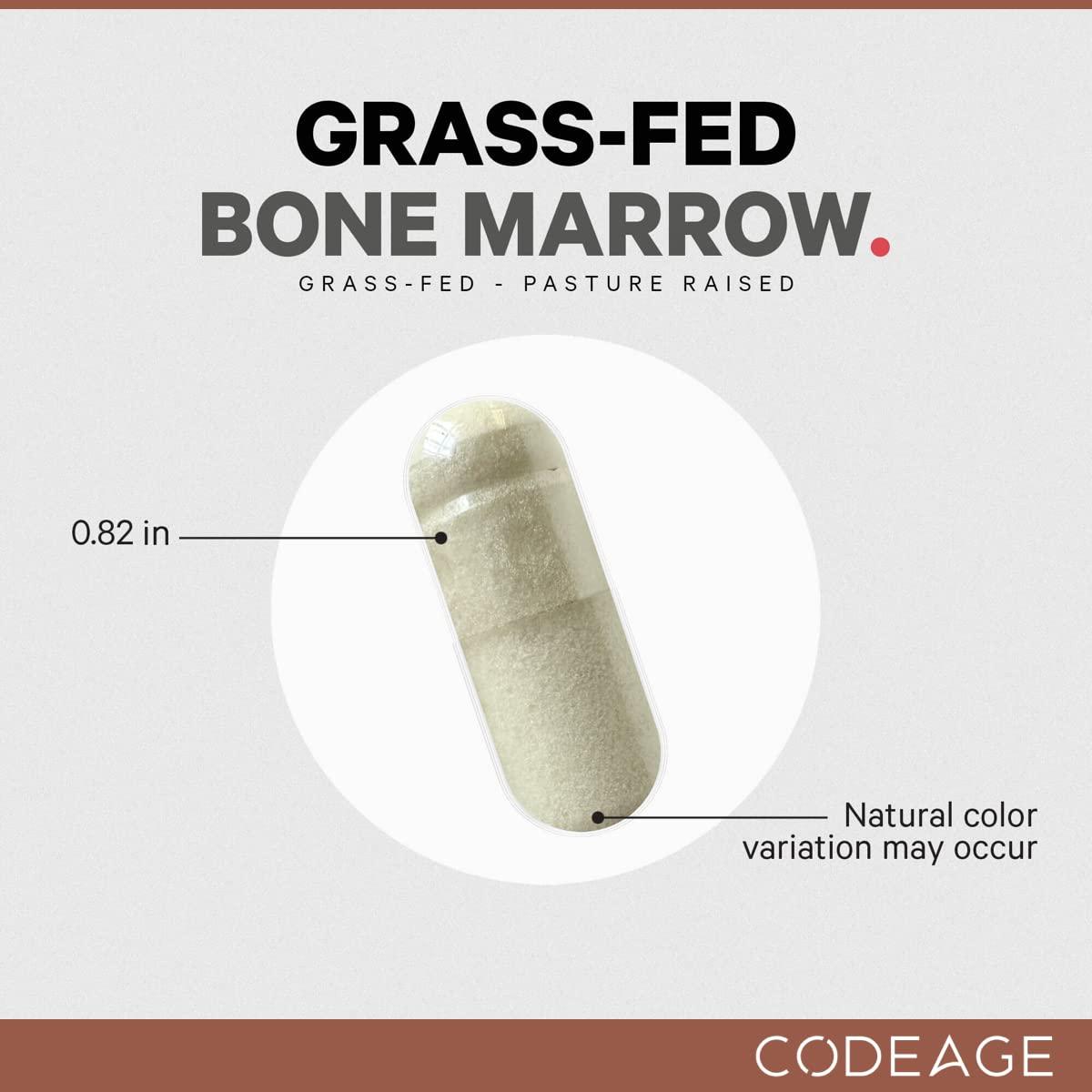 Codeage Codeage Grass Fed Bone Marrow Supplement - Freeze Dried, Non-Defatted, & Desiccated Beef Bone Marrow Pills - Raw Whole Bone Marrow, Bone Matrix, Cartilage - 3000mg per Serving - 180 Capsules