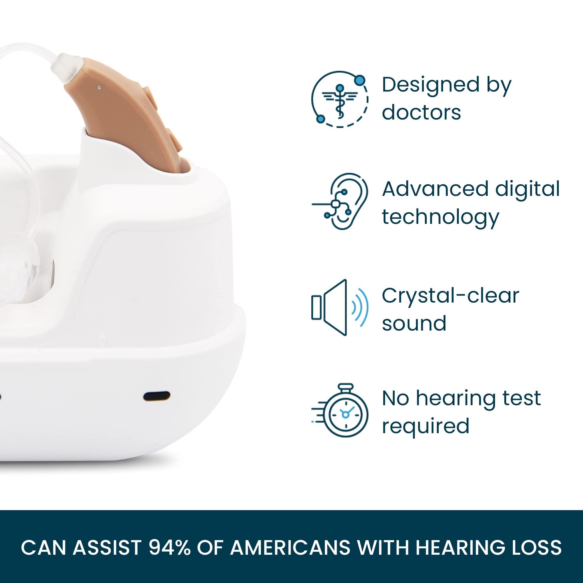 MDHearingAid MDHearingAid AIR Hearing Aid (Pair), OTC Rechargeable, Crystal-clear Digital Sound by MDHearing, Perfect for Glasses, Nearly Invisible