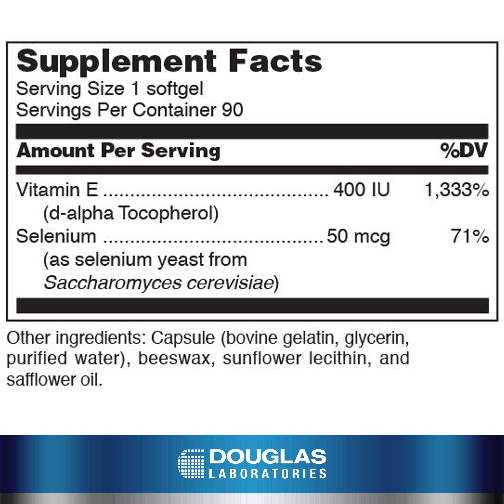 Douglas Laboratories Douglas Laboratories Selenium + Vitamin E | 400 I.U. of Natural Form of Vitamin E and 50 mcg. of Selenium | 90 Softgels