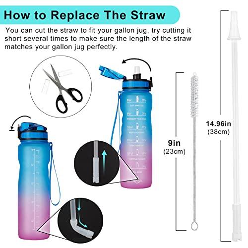 Marbe 8-pack Replacement Straws for 1/Half Gallon Water Bottle (64 oz/ 128 oz Jug),Reusable Silicone Straw Cut Short to Fit any Big Jug Bottle with Spout Lid/Cap (8 Straws+4 Cleaner Brushes)