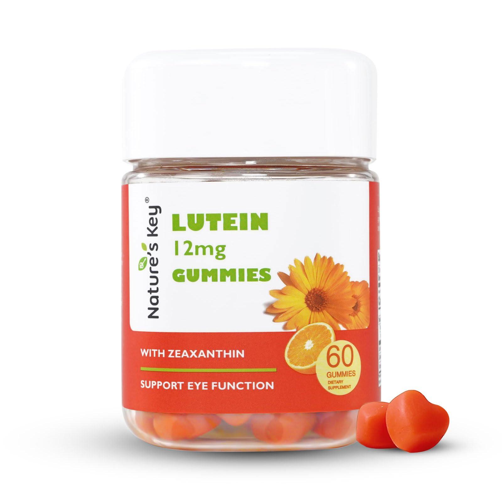 Nature\'s Key Nature\'s Key Lutein Gummies 12mg with Zeaxanthin & Vitamin A for Kids and Adults | Eye Health and Brain Function Supplement | Orange Flavor, 60Ct