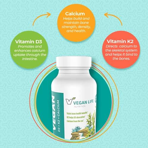 Vegan Life Nutrition Vegan Life Nutrition Vitamin D3, K2 and Calcium Supplements, 60 Capsules