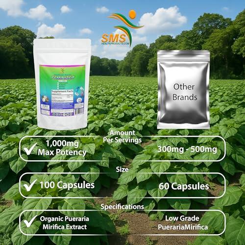 SMSHEALTHPRODUCTS.com Feminizer Sex Change Pills by SMS, 100 Veggie Caps Pueraria Mirifica For Estrogen 1,000mg Pure 10:1 Root Extract Powder - Kwao Krua Kao - Premium Grade, Organic for Women, Transgender, Ladyboy, LGBT