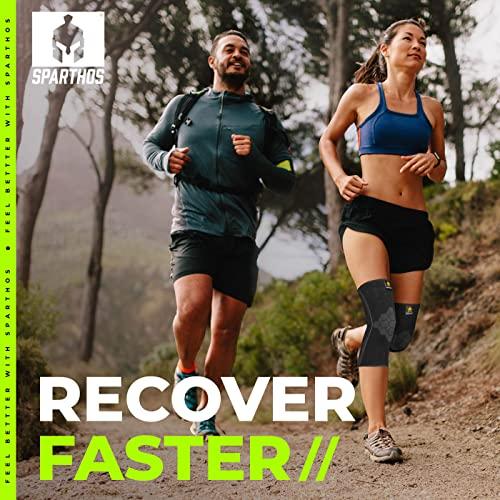 Sparthos Sparthos Knee Compression Sleeves by (Pair) – Support for Sports, Running, Joint Pain Relief – Knee Brace for Men and Women Walking Cycling Football Tennis Basketball Hiking Workout Jogging (Black-L)