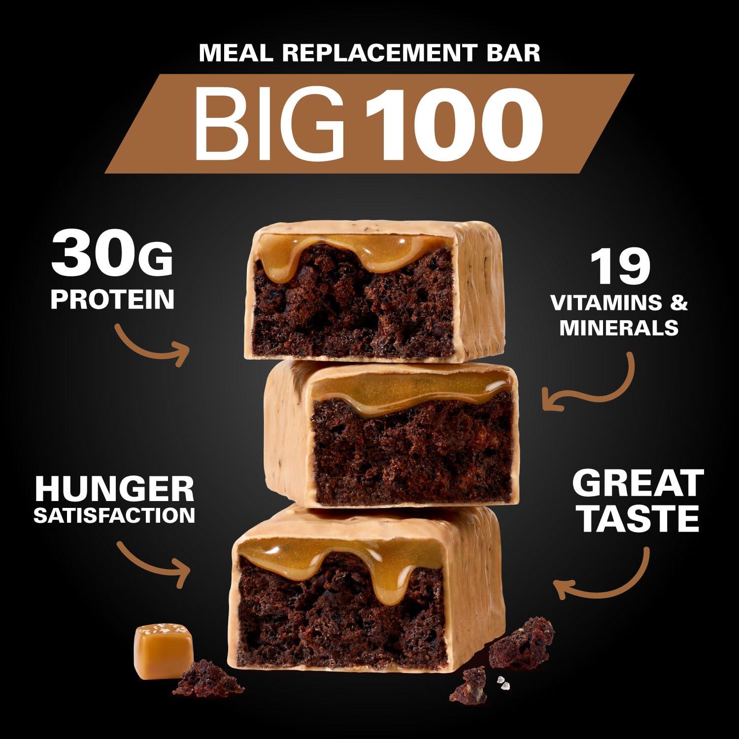 MET-Rx MET-Rx Big 100 Protein Bar, Meal Replacement Bar, 30G Protein, Salted Caramel Brownie Crunch, 9 Count, 3.52 Oz.(Packaging may vary)