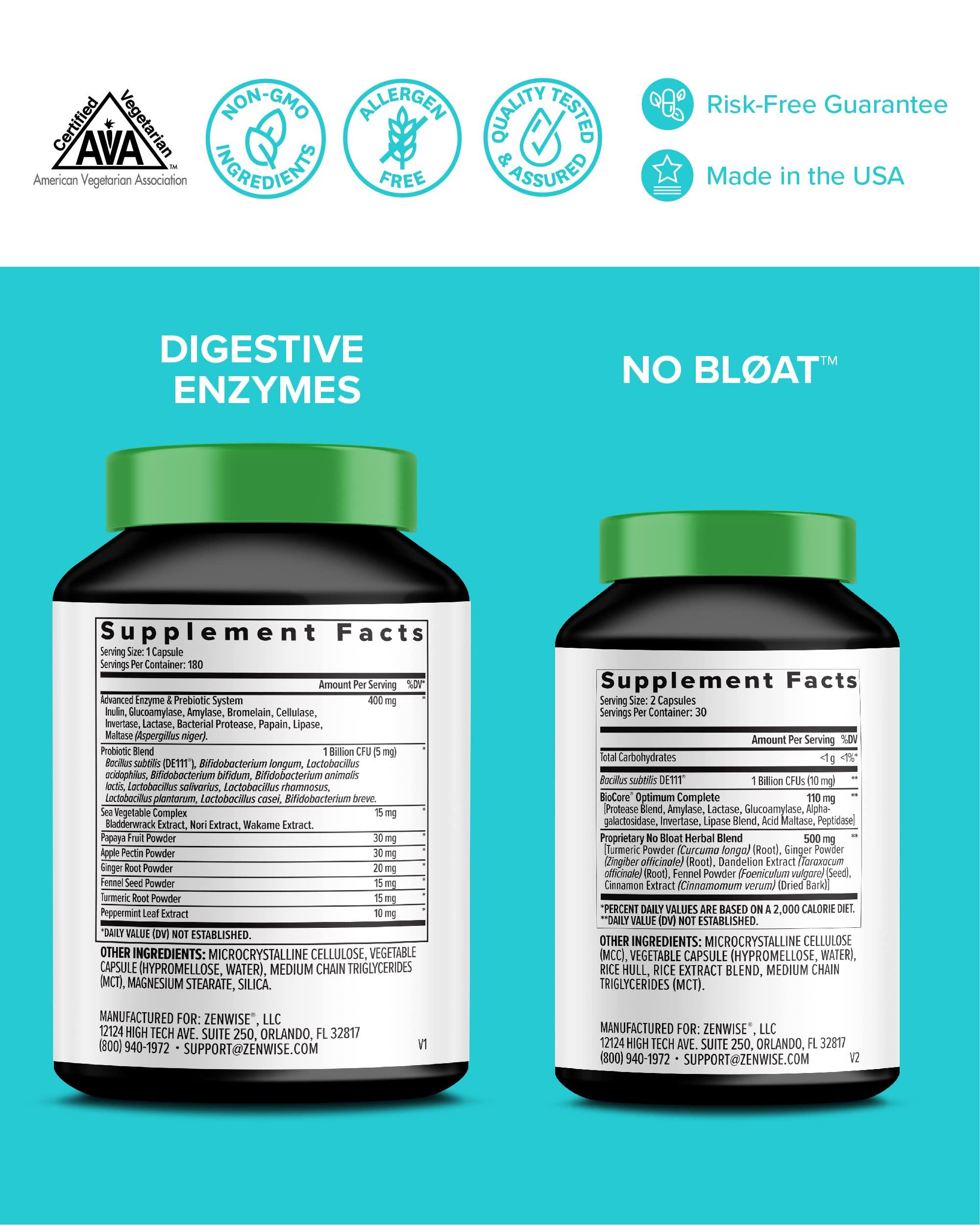 Zenwise Health Zenwise Digestive Enzymes, No Bloat, and Free Travel Tin with Probiotics for Digestive and Gut Health | Bloating Relief for Women and Men