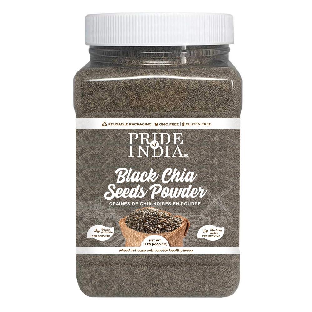 Pride Of India Pride Of India- Premium Black Chia Seeds Powder 1 lbs (454 gm) Mild Nutty Earthy Taste Freshly Milled in Small Batches | Used for Baking Coating Thickening | Vegan, Gluten-Free