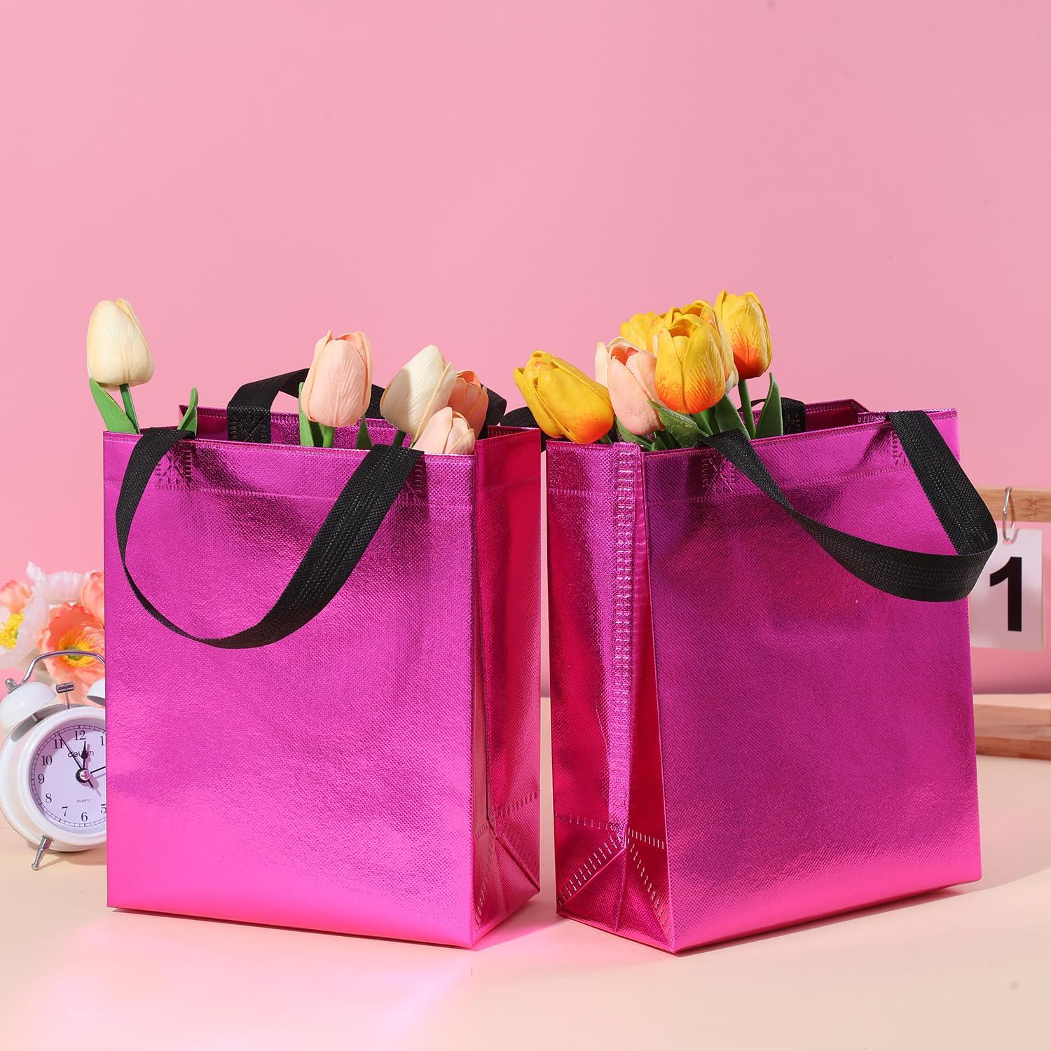 yingzi yingzi Medium Size Gift Bag 12 Hot pink Reusable Gift Bags That Come In 12 Stunning Colors - Nice Gift Bag, Birthday Gift Bag, Party Bag, Shopping Bag, Goodie Bag, Party Gift Bag 8x4x10 Inches