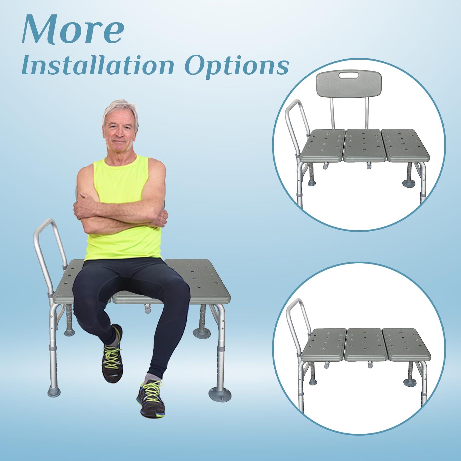 Winado Winado Tub Transfer Bench for Bathtub with Backrest & Armrest, Supports up to 330 lbs Aluminium Alloy Bath Chair, Gray