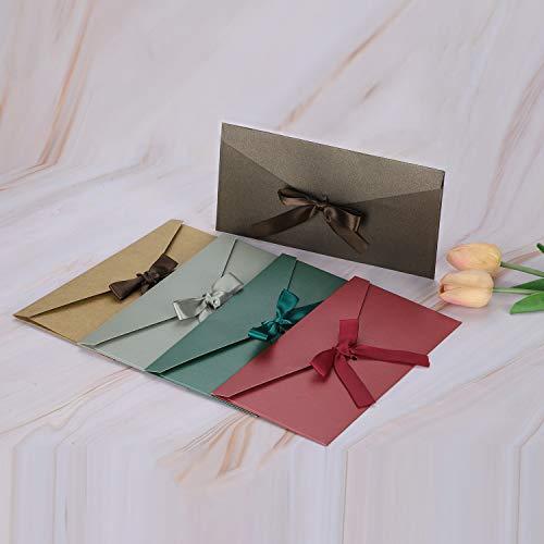 Generic Large Gift Card Envelopes Letters Invitations Greeting Cards Large Envelopes Elegant Business Wedding Envelopes with Bow Ribbon for Note Cards DIY Cards, 4.3\" x 8.6\"