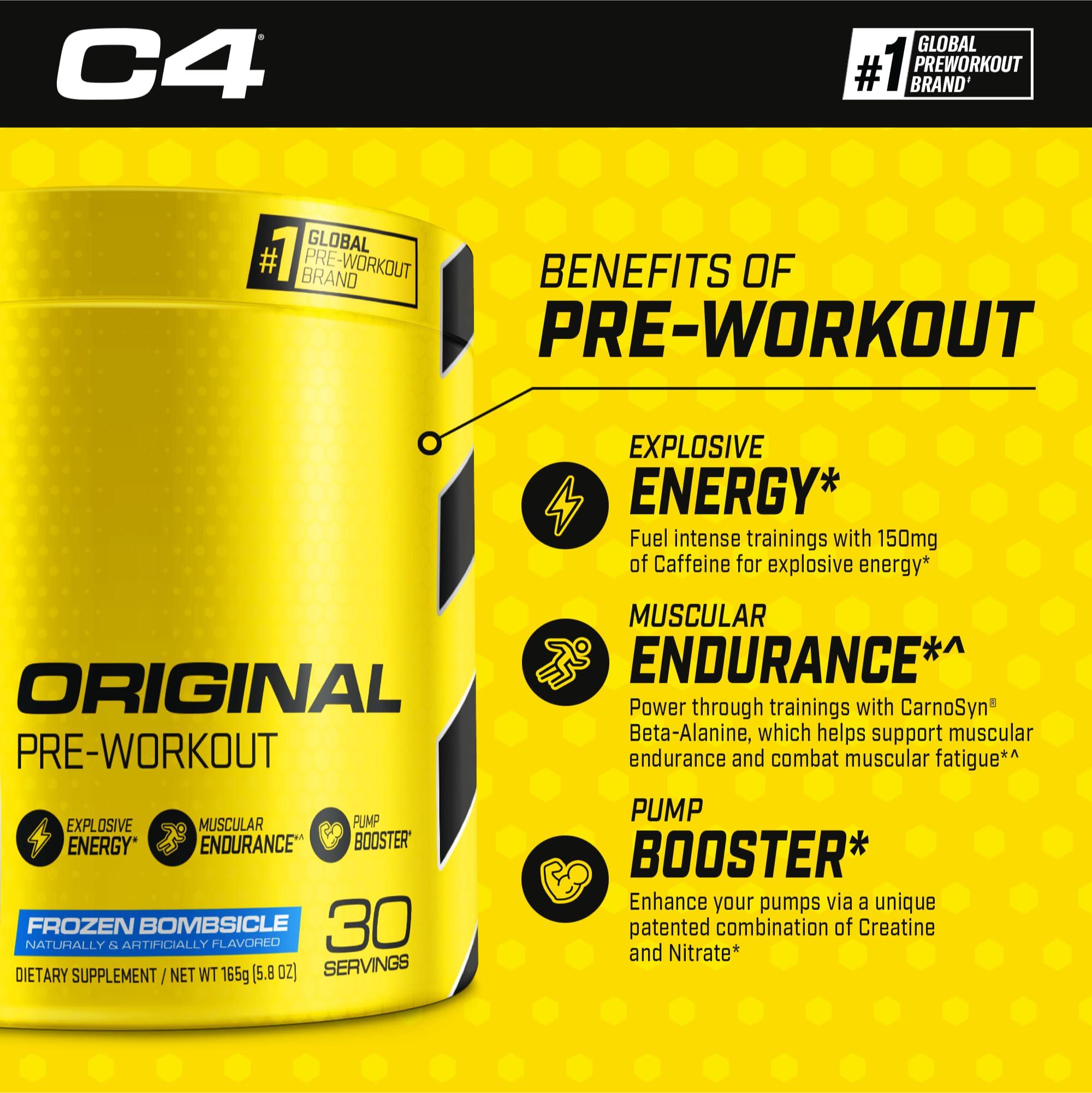Cellucor Cellucor Pre Workout & Creatine Bundle, C4 Original Pre Workout Powder, Frozen Bombsicle, 30 Servings + Cor Performance Creatine Powder, 72 Servings