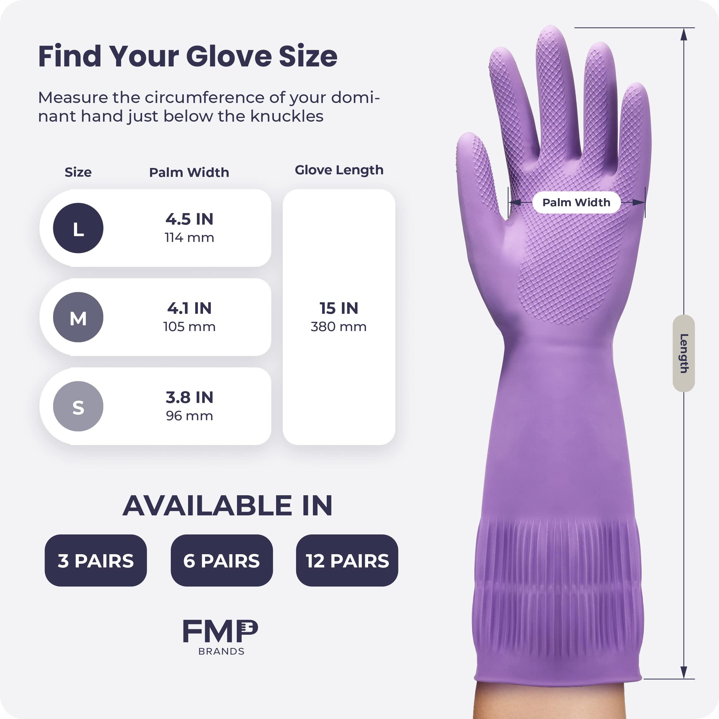 FMP Brands FMP Brands 3 Pairs Extra Long Dishwashing Gloves, 15 Inch Long Rubber Gloves for Washing Dishes, Non-Slip Cleaning Gloves, Latex Dish Gloves for Kitchen, Bathroom, Gardening (Large, Purple)
