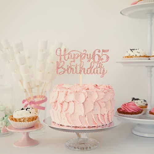 Halodete Happy 65th Birthday Cake Topper, 65th Birthday/Anniversary Party Supplies, Cheers to Sixty-five Years Party Decoration - Rose Gold Glitter