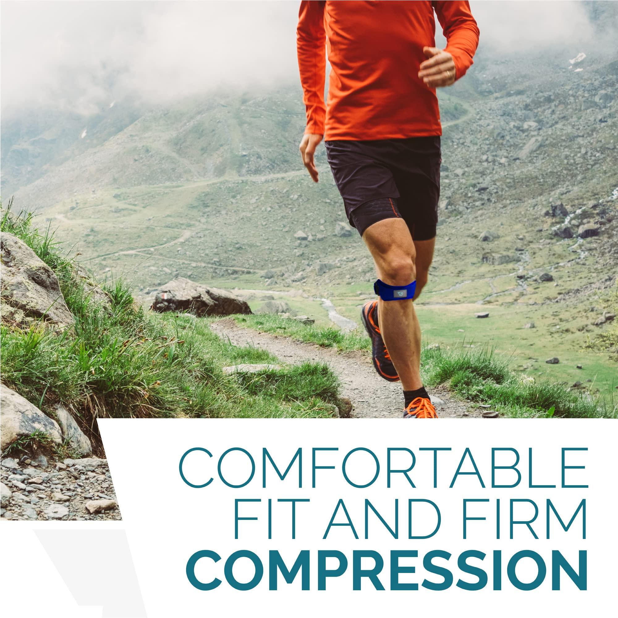 Run Forever Run Forever Sports Patella Strap Knee Brace Support for Arthritis, ACL, Running, Basketball, Meniscus Tear, Sports, Athletic. Best Knee Brace for Hiking, Soccer, Volleyball & Squats (Pack Of 1, Blue)