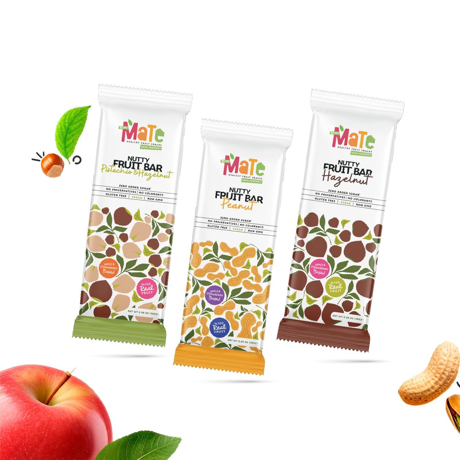 BE MY MaTe Mate Fruit Bar With Nuts + Strawberry Variety Pack (24 Pack) Healthy Snack, 100% Natural Real Fruit Bar With Nuts & Gluten-Free & Vegan & Non GMO & Kosher - Zero Added Sugar, No Preservatives and No Colorant