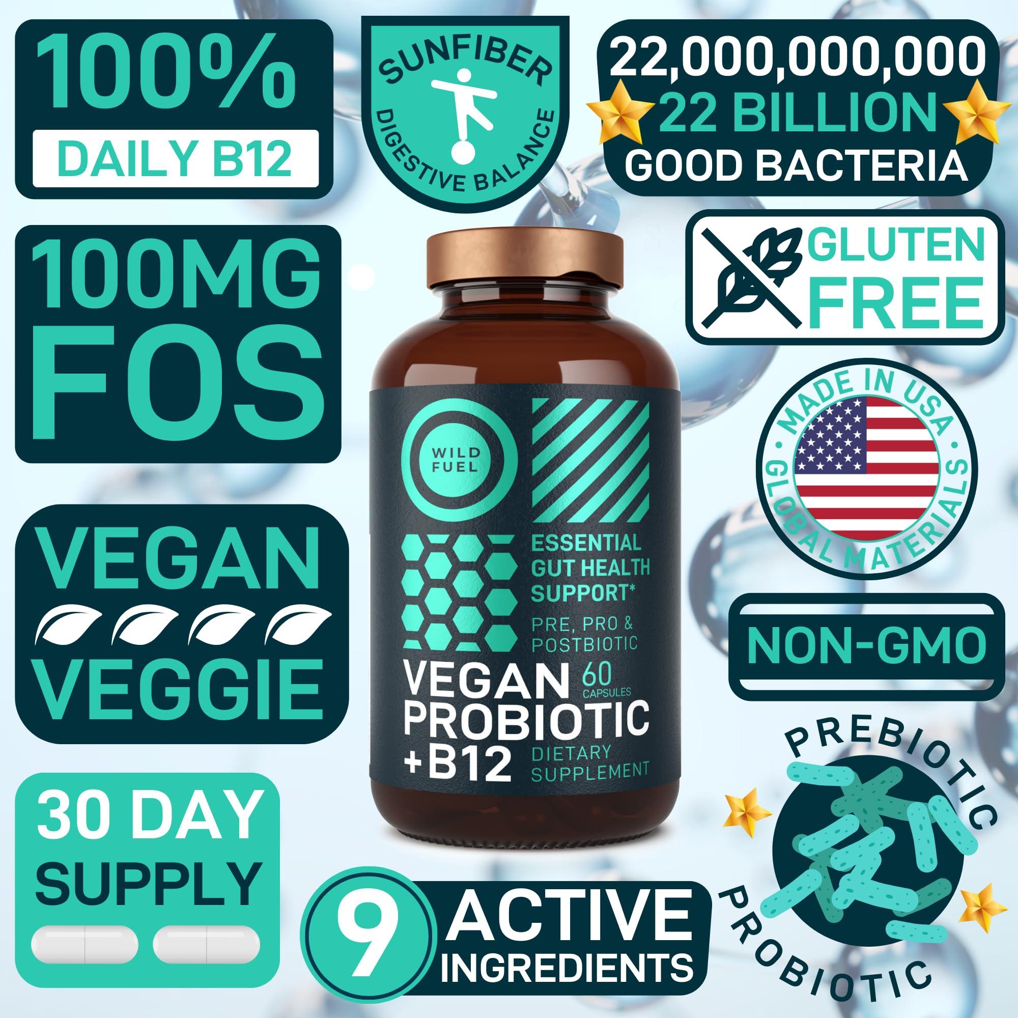 WILD FUEL Digestive Enzymes with Probiotics and Prebiotics and Vegan Probiotic Plus B12 Enhanced Digestive and Gut Health Bundle