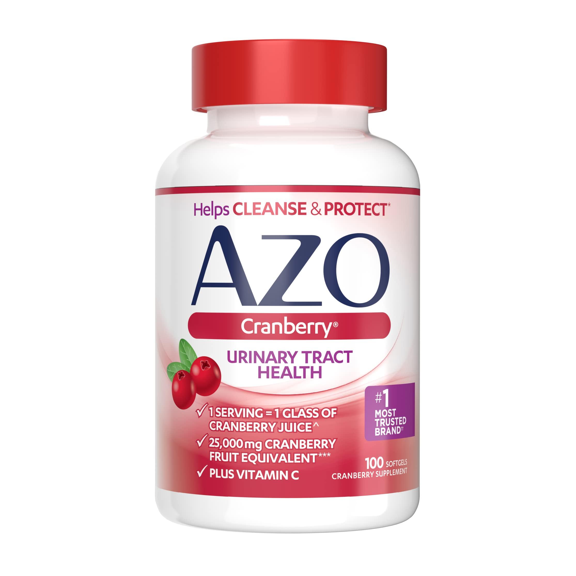 AZO AZO Cranberry Pro Urinary Tract Health Supplement 600mg PACRAN 100 Softgels Cranberry Urinary Tract Health Supplement 100 Softgels Bundle