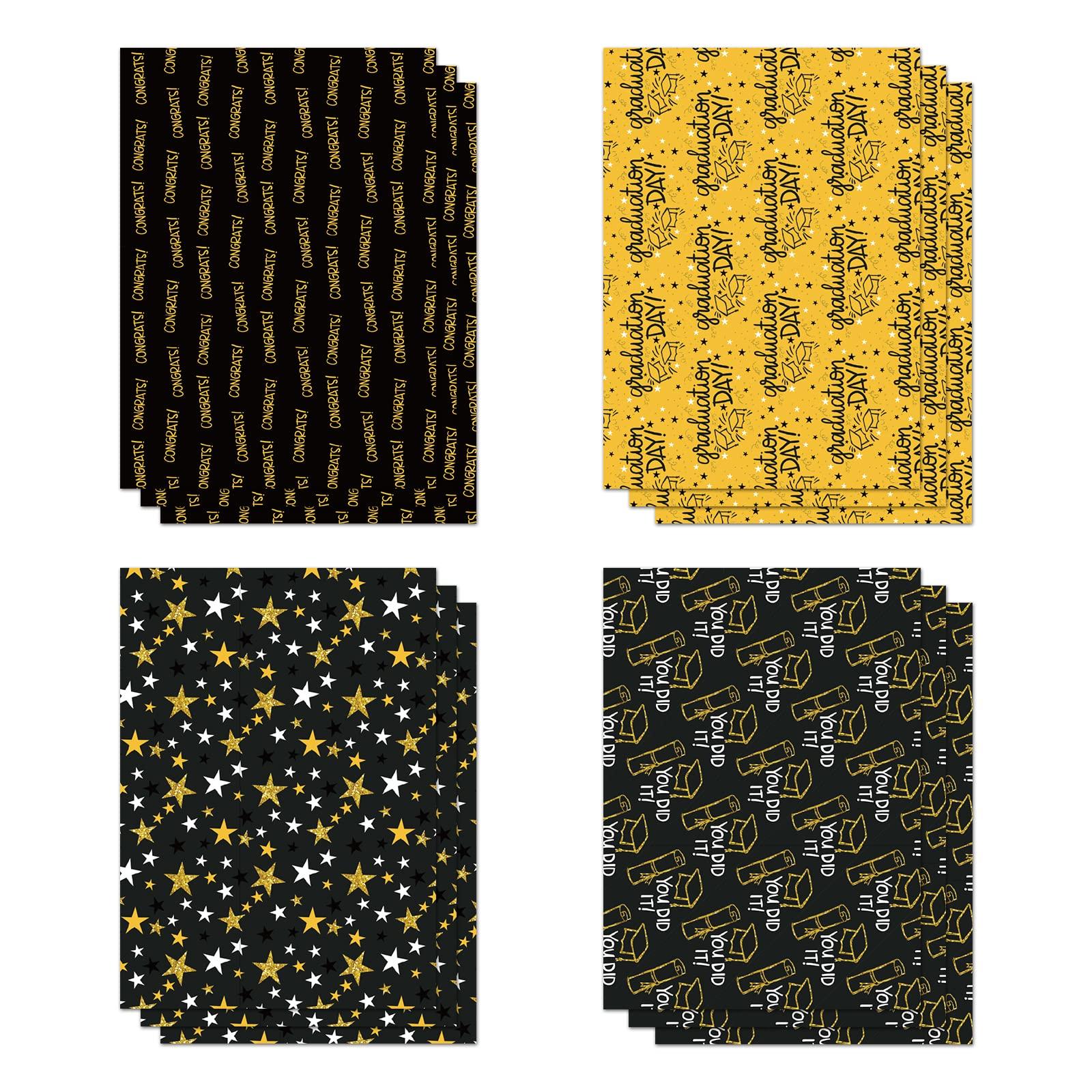 FIEHALA FIEHALA Flat Wrapping Paper Sheets - 12 Sheets with 4 Graduation Patterns - Pre cut & Folded Flat Design (20 inch 27.5 inch Per Sheet)