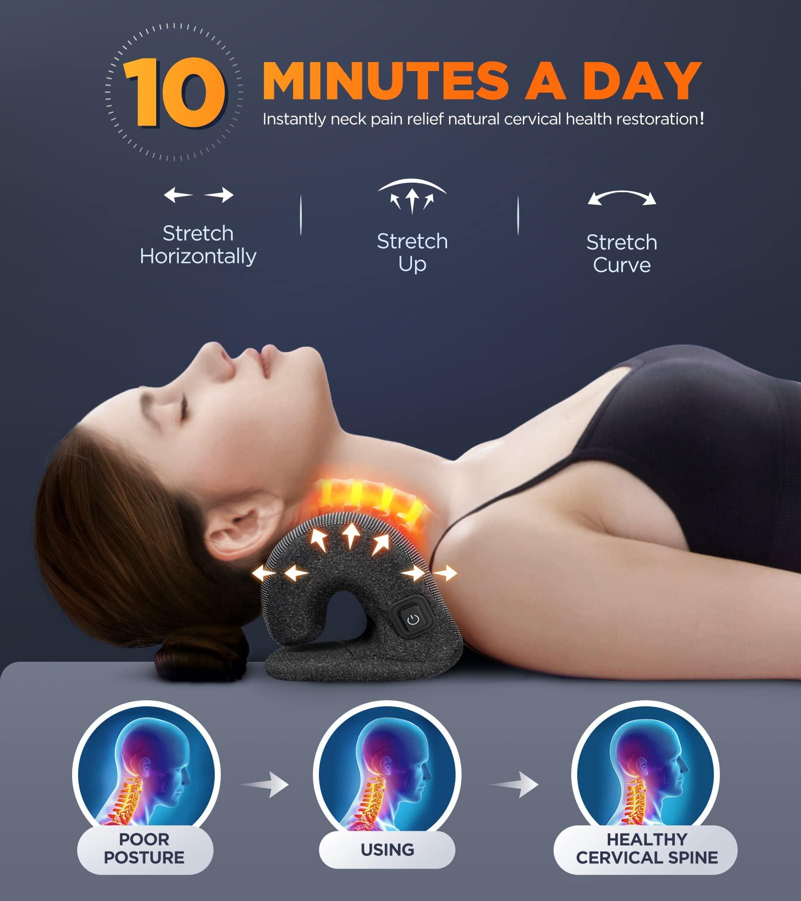 TINHIN Tinhin 3S Heated Neck Stretcher for 9X Pain Relief, 3X Larger Graphene Heating Area w/Magnetic Therapy Case, Cervical Traction Device Pillow, Neck and Shoulder Relaxer Support for TMJ Spine Alignment