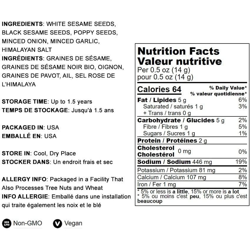 Food to Live Food to Live Everything Bagel Seasoning Mix, 4 Ounces A Blend of White and Black Sesame Seeds, Minced Garlic, Onion, and Himalayan Pink Salt Flakes. Great as a Topping and Baking Ingredient