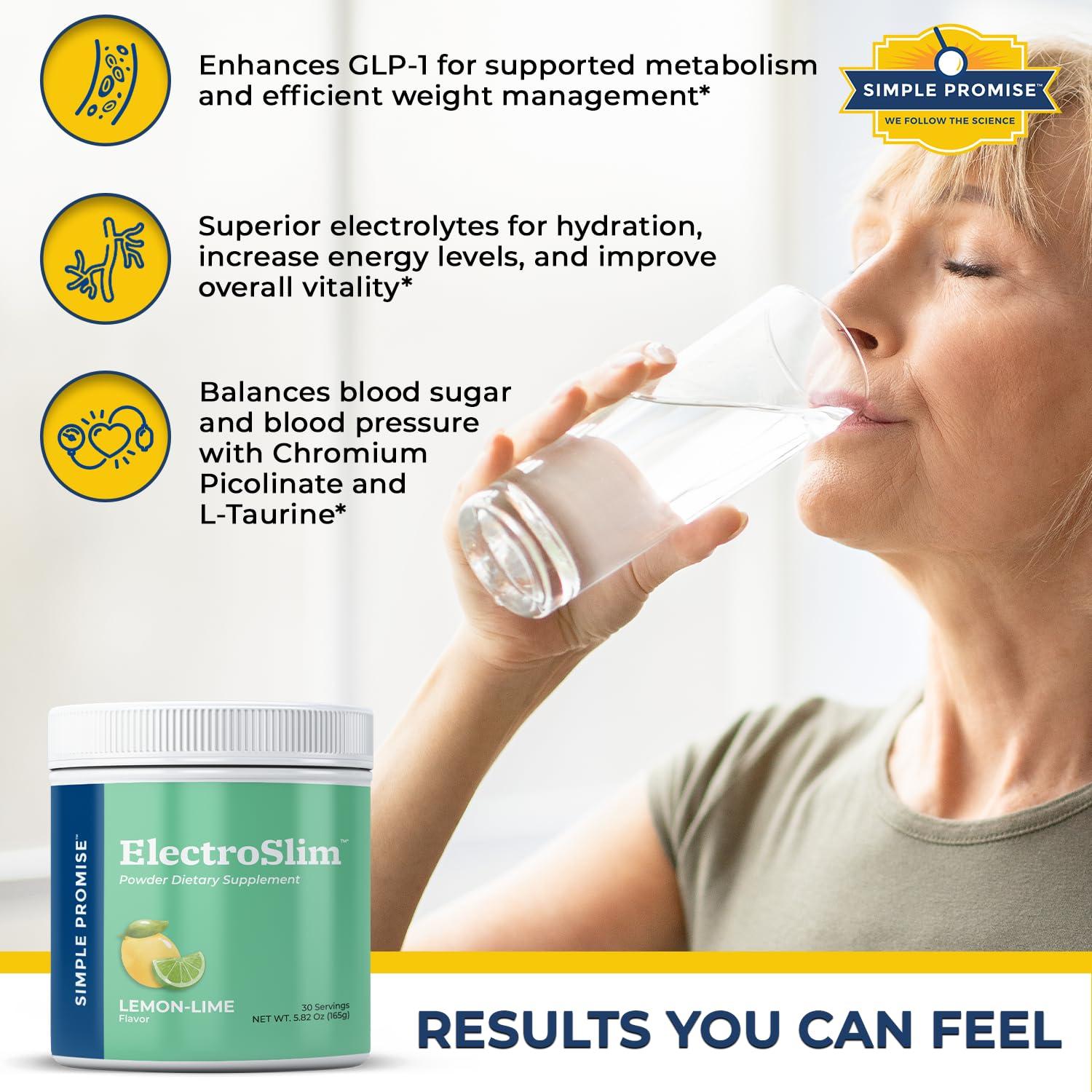 Simple Promise Simple Promise ElectroSlim - Sugar-Free Electrolyte Powder Hydration Support with Essential Electrolytes - No Sugar Formula for Daily Energy Balance - Lemon Lime Flavor