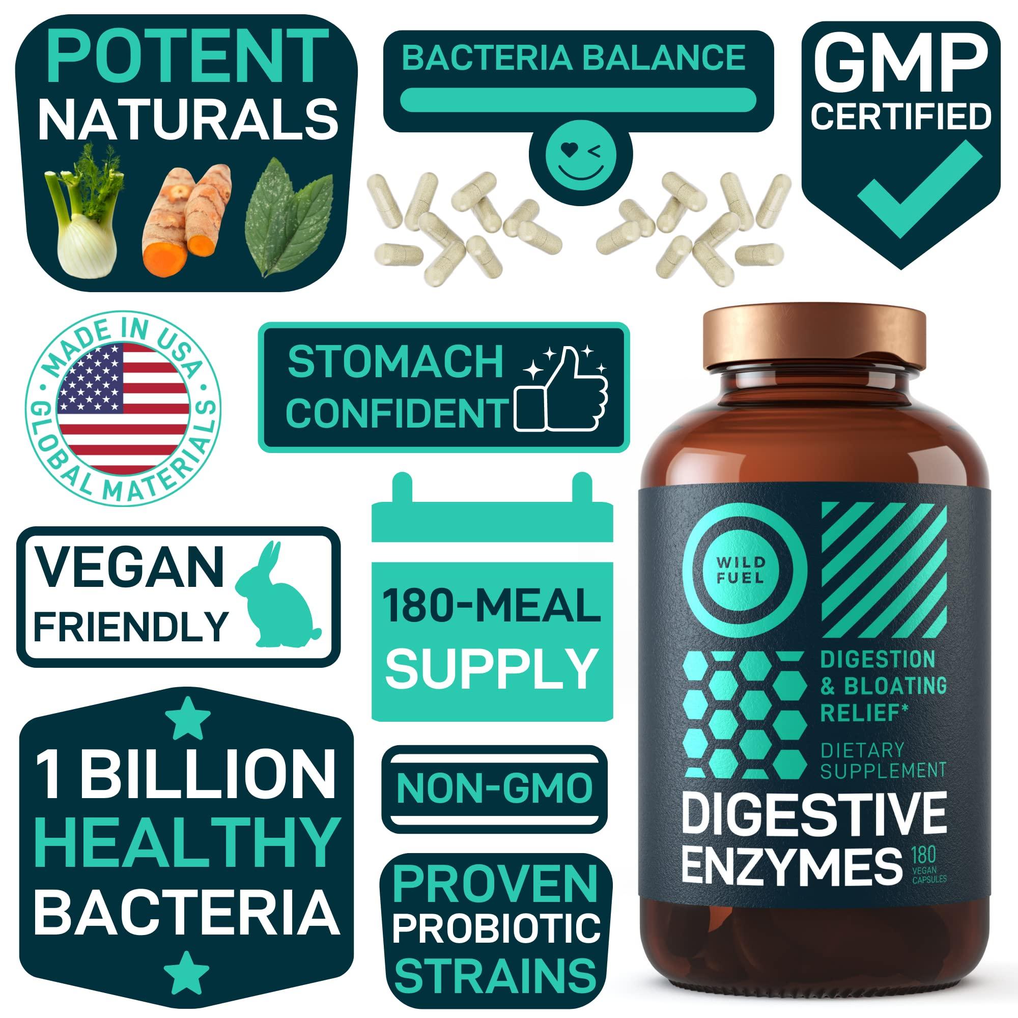 WILD FUEL Digestive Enzymes with Probiotics and Prebiotics and Vegan Probiotic Plus B12 Enhanced Digestive and Gut Health Bundle