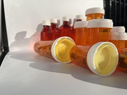 The Plastic Lab 12 Dram Plastic Pill Bottles with Child-Resistant Cap (pack of 275 bottles) , Amber Reversible Cap Prescription Vials , Plastic Medicine Containers, Push Down and Turn - Airtight Pharmacy Pill Bottles