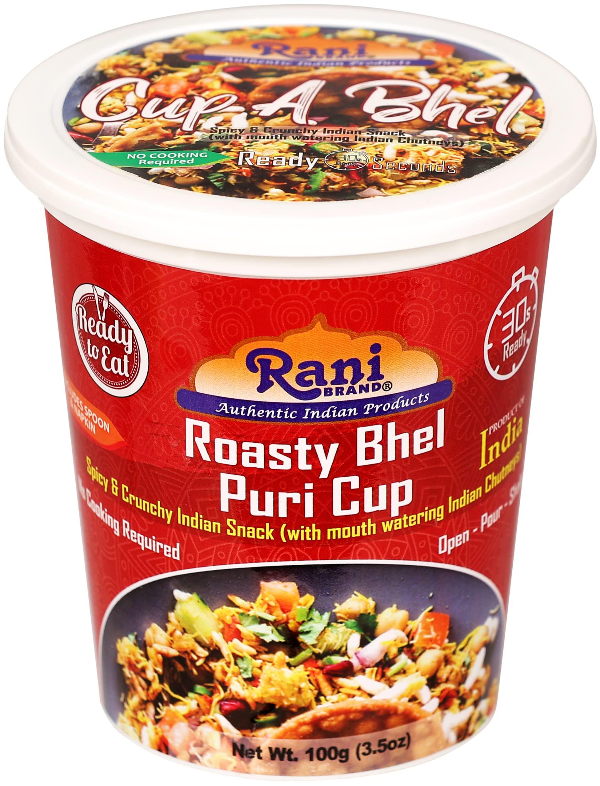 Rani Brand Authentic Indian Products Rani Bhel Puri Cups 5 Flavors-in-1 Set (Regular, Roasty, Mango, Schezuan, Pudina) 3.5oz (100g), Pack of 5 ~ Spicy & Crunchy Indian Snack | Ready to Eat | Vegan | NON-GMO | Indian Origin