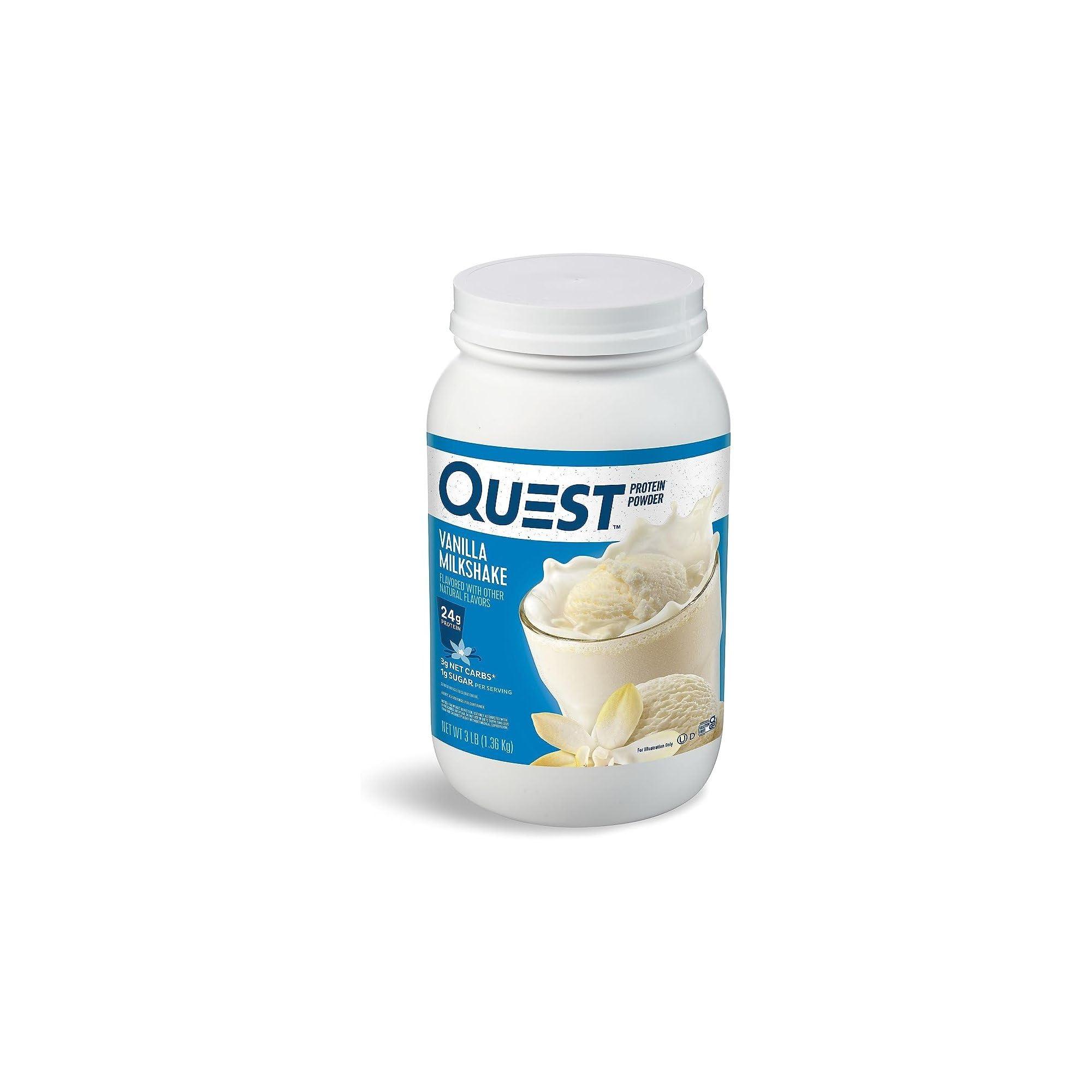 Quest Nutrition Quest Vanilla Milkshake Protein Powder Bundle, 24g Protein, 1g Sugar, 3 & 1.6 Pound, Low Carb, Gluten Free, 43 & 23 Servings