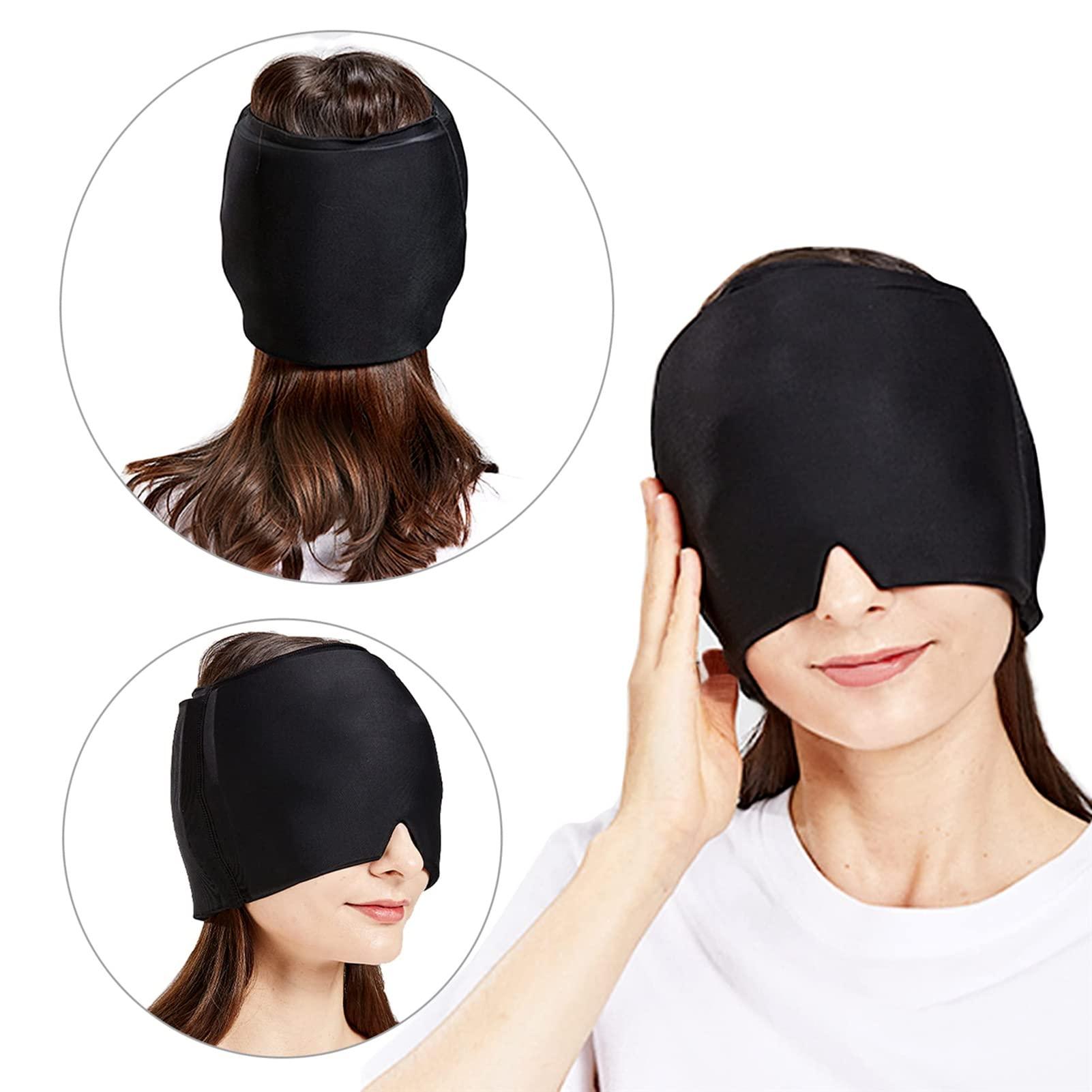 DENZIQ Migraine Ice Head Wrap, Migraine Relief Cap, Cold And Hot Therapy Gel Ice Pack, Sinus Pressure,Tension Headaches, Puffy Eyes,Reusable Cold Compress Therapy Migraine Relief Hat,,Black,black double laye