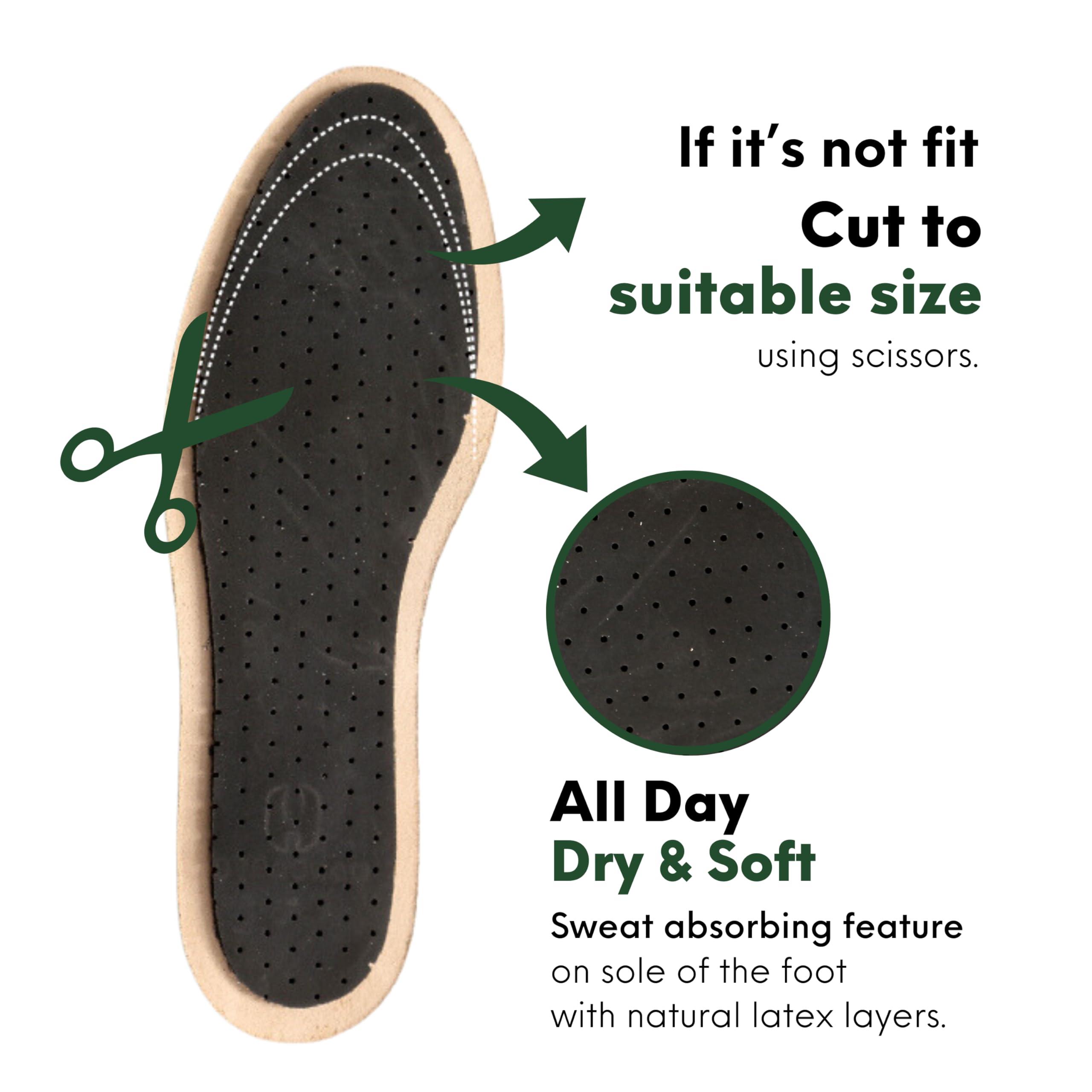 H HANDARTE HANDARTE Leather Sockless Shoe Insoles | Thin Dress Shoe Inserts for Men | 100% Natural Goatskin - ChromeFree, Anti Sweat & Anti-Odor (US W10/M8.5 | EU42)