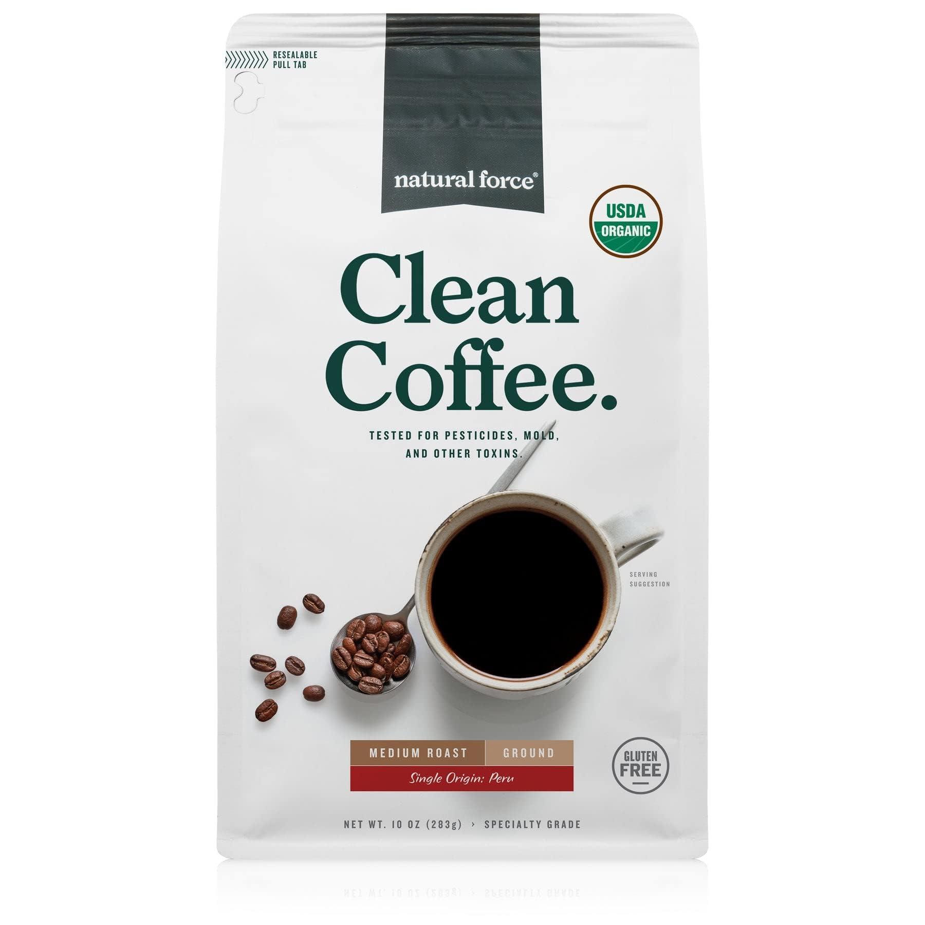 Natural Force Natural Force - Organic Clean Coffee Classic, Mold & Mycotoxin Free, Lab Tested for Toxins & Purity, Low Acidity, Incredible Taste & Aroma, Ground Medium Roast, 10 oz