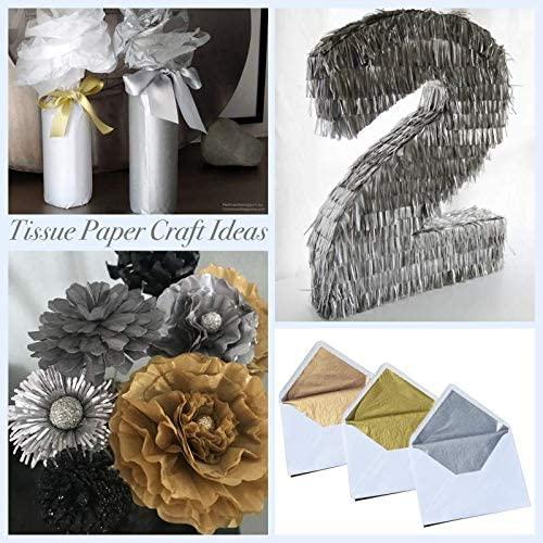 UNIQOOO UNIQOOO 100 Sheets Metallic Silver Foil Gift Tissue Paper Bulk, 20X14 Inch, Art Wrapping Paper for Gift Bag Box Packing, Wedding Birthday Party Favor, Pom Pom Piñata Tassel