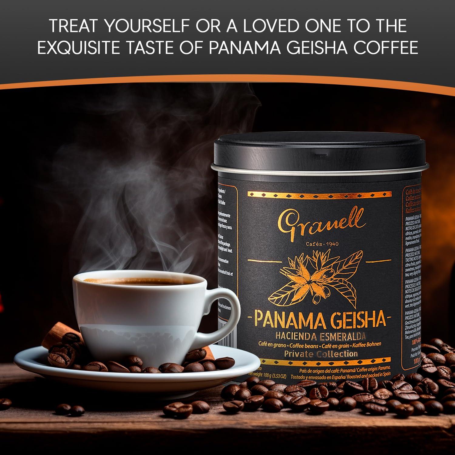 Cafs Granell Panama Geisha Coffee Beans: Cafs Granell Hacienda Esmeralda Whole Bean Coffee Medium Roast, Premium Low Acid Panama Coffee from Arabica Coffee Beans, Gourmet Coffee Lover Gifts for Men & Women 3.5 oz